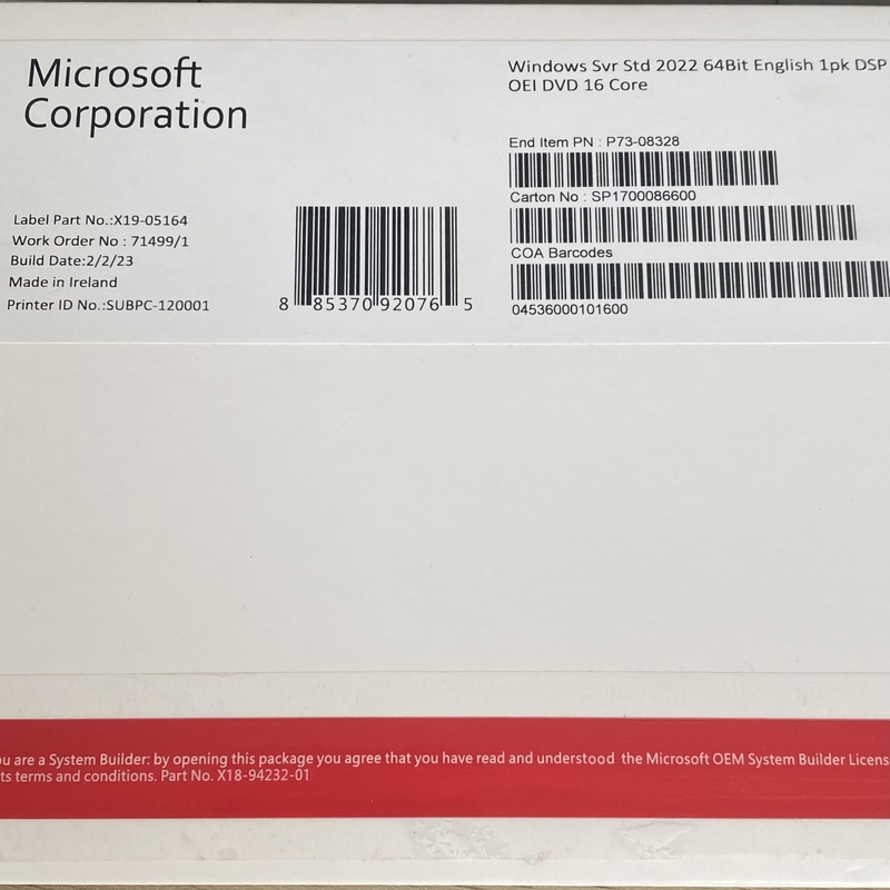 MS Software Windows Server 2022 Standard English Sealed DVD Pack Online Activation